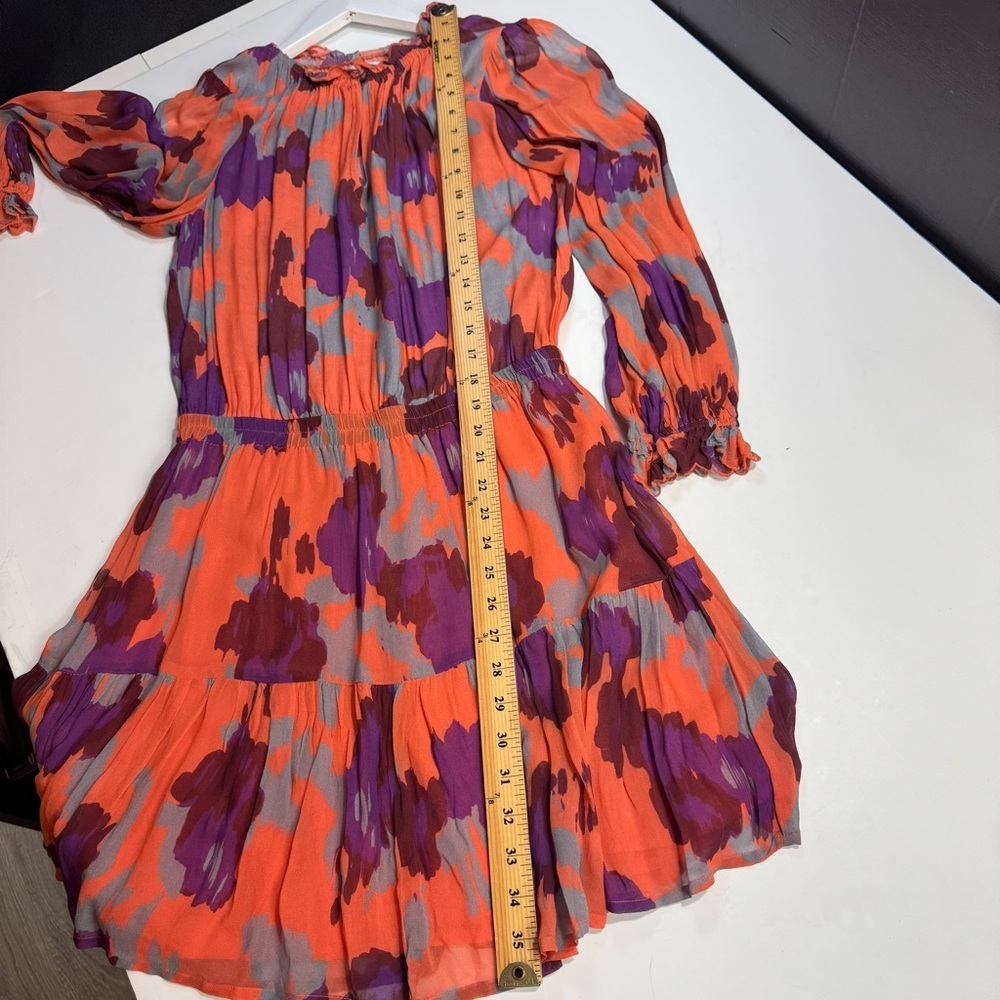 Velvet by Graham & Spencer Regina Printed Boho Dress Coral Orange Purple XS - Picture 12 of 16